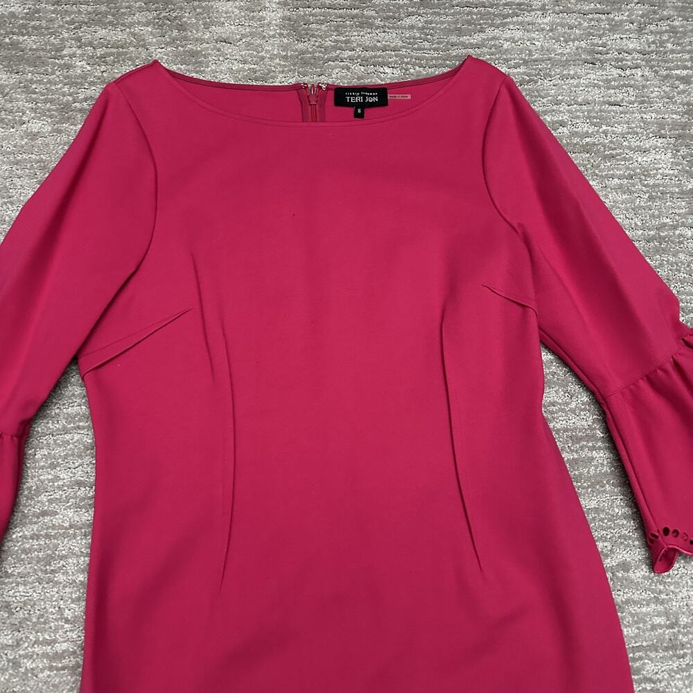 Teri Jon Dress Womens 16 Pink Bell Sleeve Sheath Scallop Hem Party Cocktail - Picture 3 of 16